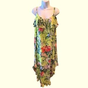 Tommy Bahama Tropical Floral Print Maxi Dress Ruffle Lined Arymetric Hem XS/TP